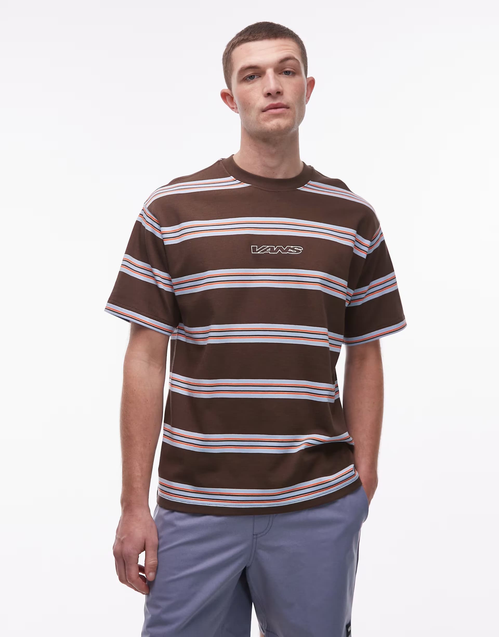 ASOS Vans Mesa stripe short sleeve shirt in brown