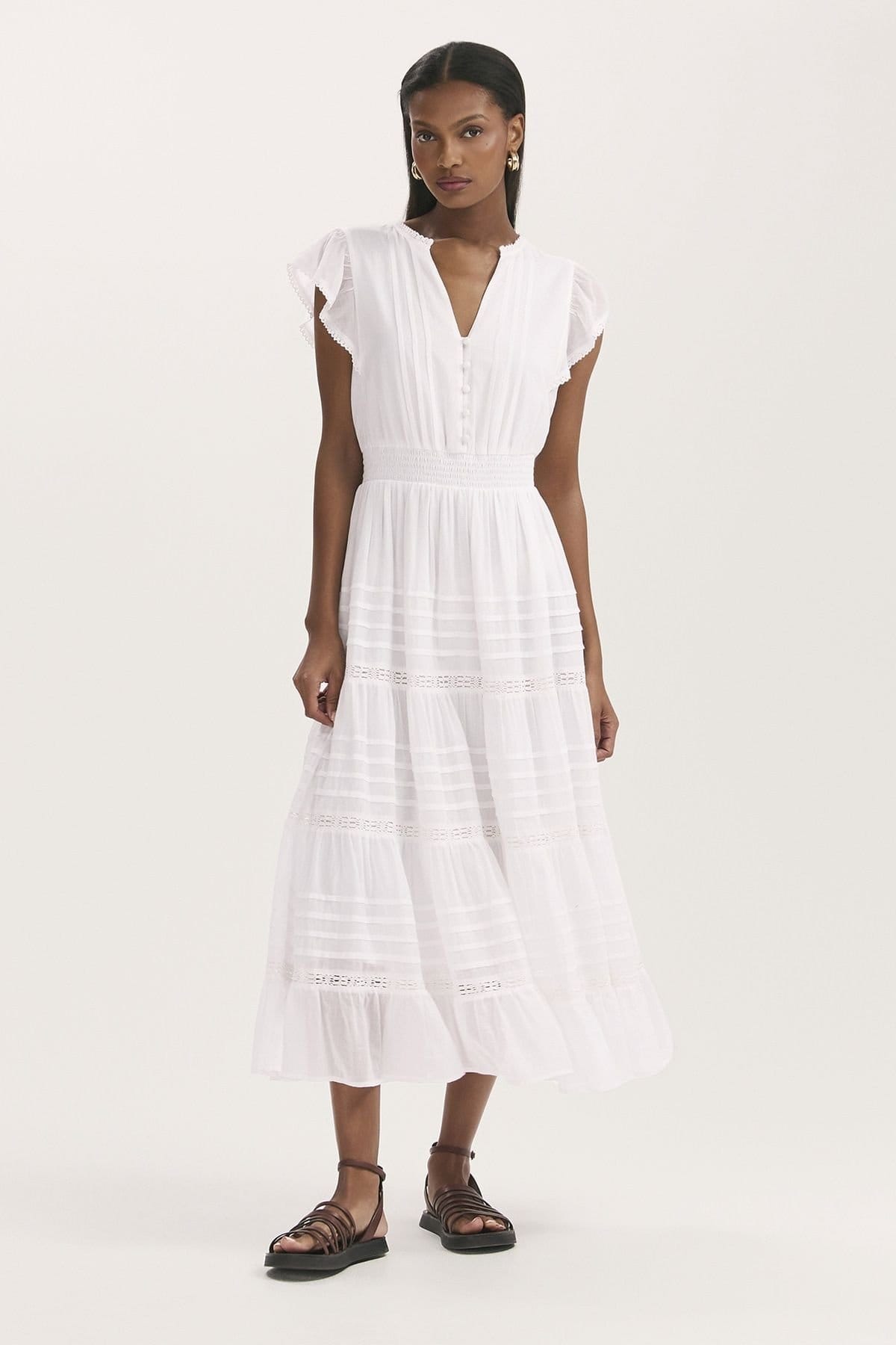 Finery London Finery London Women's Jude Tiered Midi Dress in White - 1