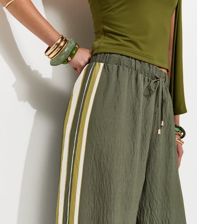New Look Women's Green Striped Trim Wide Leg Trousers New Look - 2