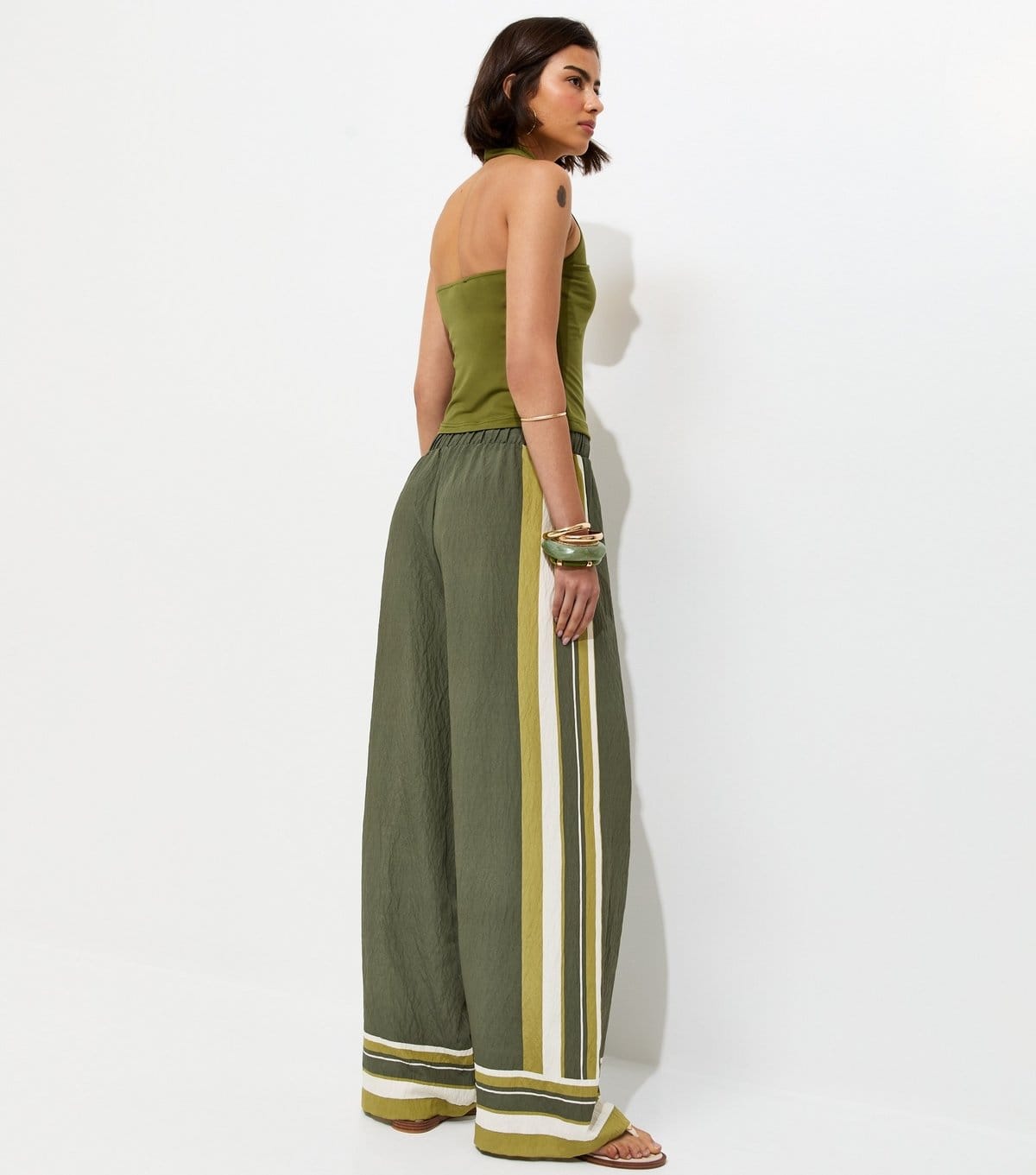 New Look Women's Green Striped Trim Wide Leg Trousers New Look - 4