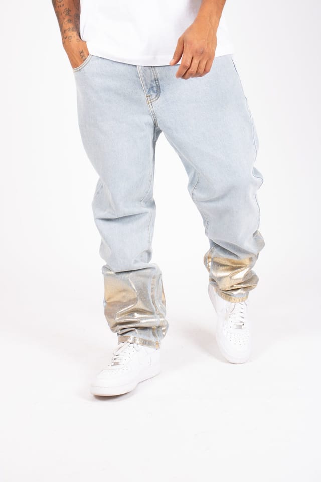 Liquor N Poker Liquor n Poker Men's Metallic Faded Stonewash Straight Leg Jeans in Light Blue - 2