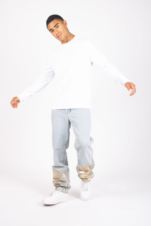 Liquor N Poker Liquor n Poker Men's Metallic Faded Stonewash Straight Leg Jeans in Light Blue - 3