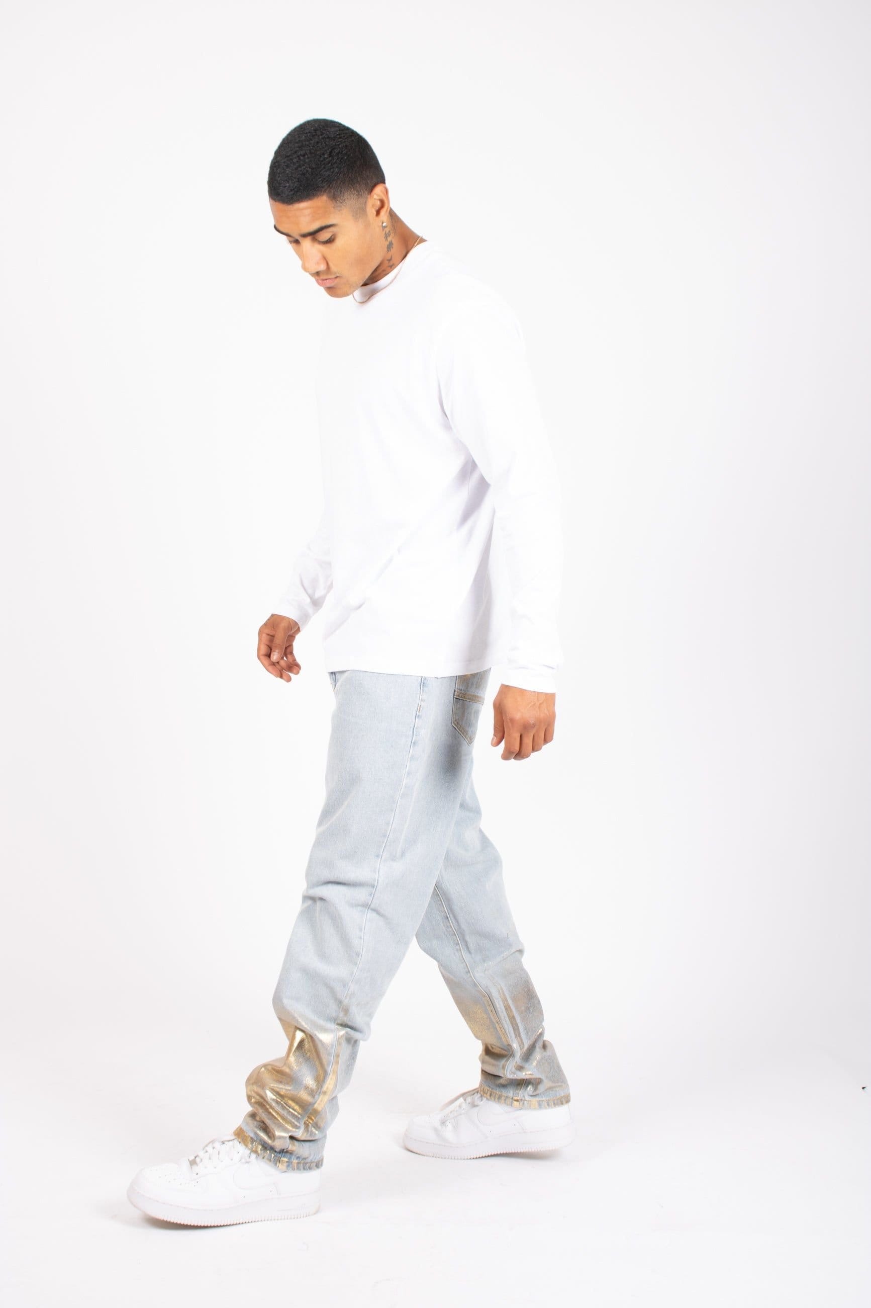 Liquor N Poker Liquor n Poker Men's Metallic Faded Stonewash Straight Leg Jeans in Light Blue - 4
