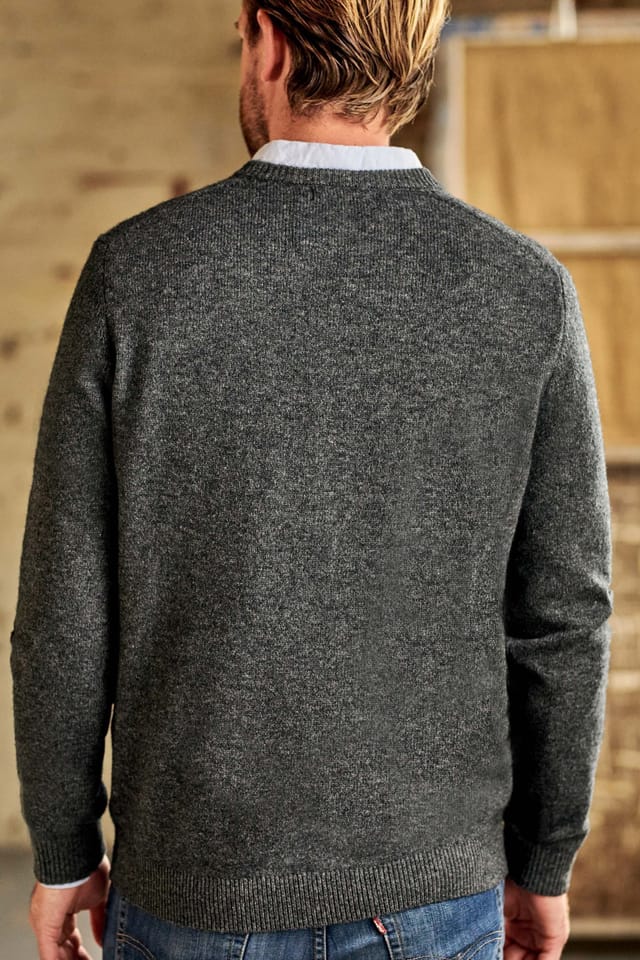 WoolOvers WoolOvers Men's 100% Wool V Neck Jumper in Dark Grey - 3