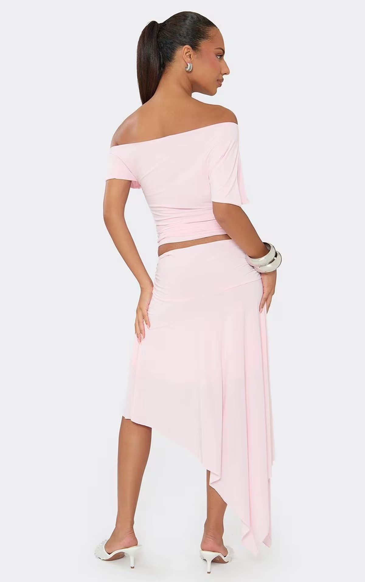 EGO Low Waist Asymmetric Midi Skirt In Pink., Women's Size UK 6