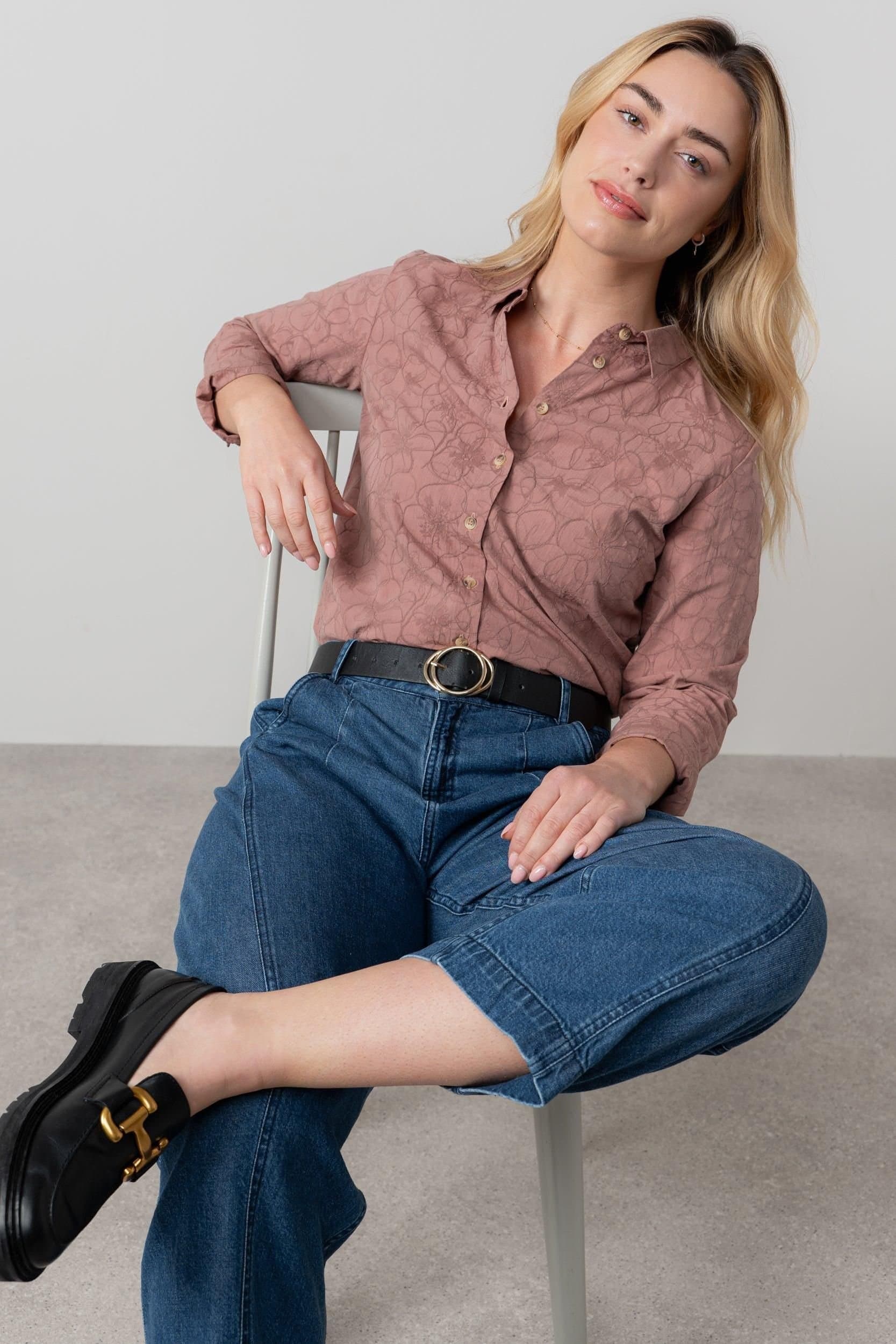 Lily & Me Lily & Me Dusty Pink Textured Jacquard Shirt