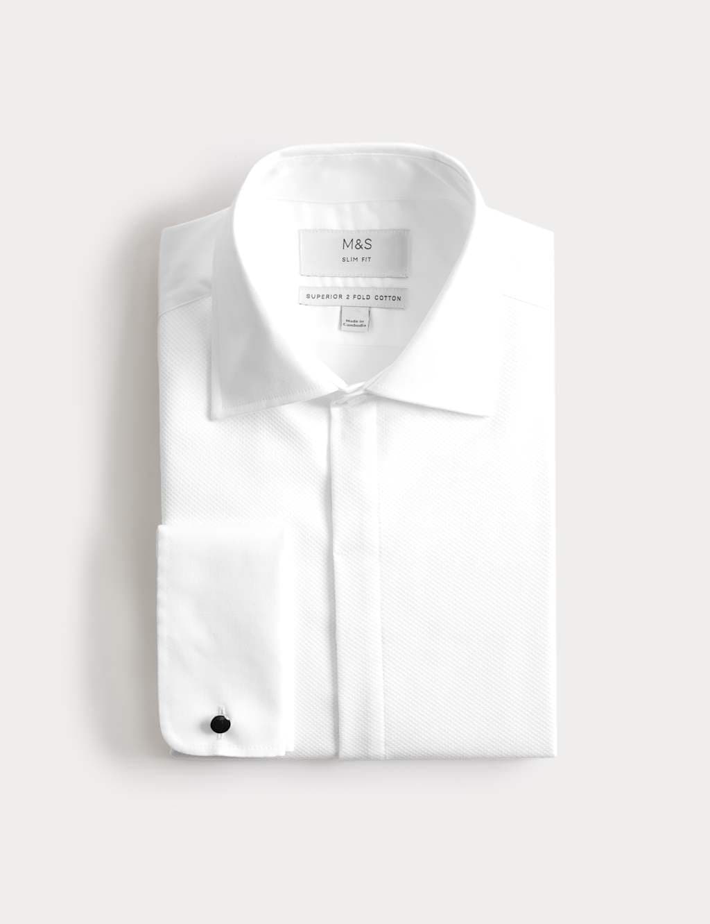 Marks & Spencer M&S Slim Fit Luxury 2 Inch Shorter Pure Cotton Bib Dress Shirt White