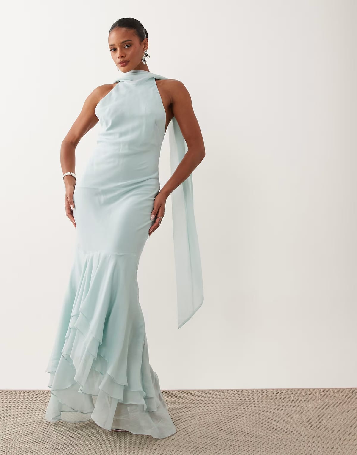 ASOS ASOS DESIGN halter maxi dress with scarf detail and ruffle hem in blue - 1