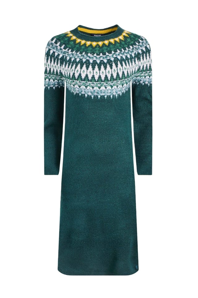 Weird Fish Weird Fish Women's Dutton Fair Isle Knitted Jumper Dress in Teal - 2