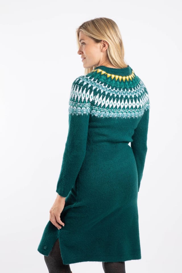 Weird Fish Weird Fish Women's Dutton Fair Isle Knitted Jumper Dress in Teal - 3