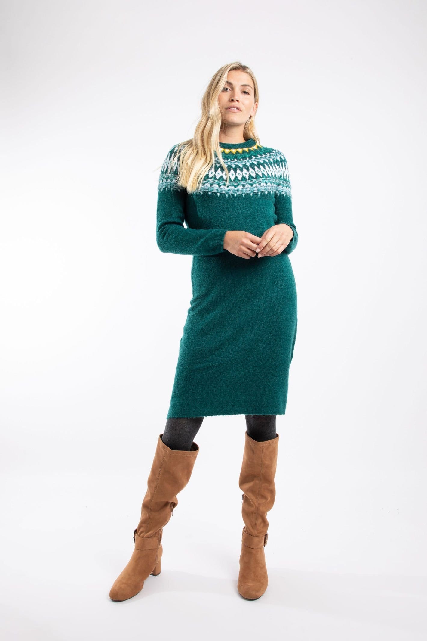 Weird Fish Weird Fish Women's Dutton Fair Isle Knitted Jumper Dress in Teal - 4