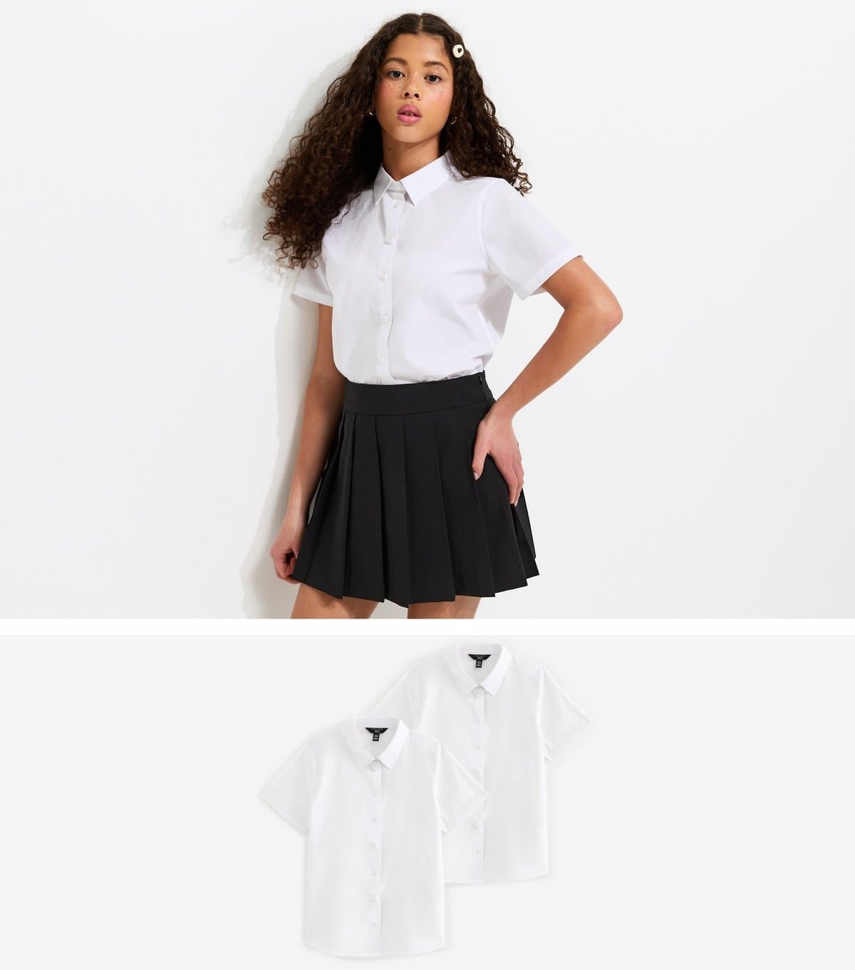 New Look Girls' White Pack Of 2 Slim Fit Short Sleeve Shirts School New Look
