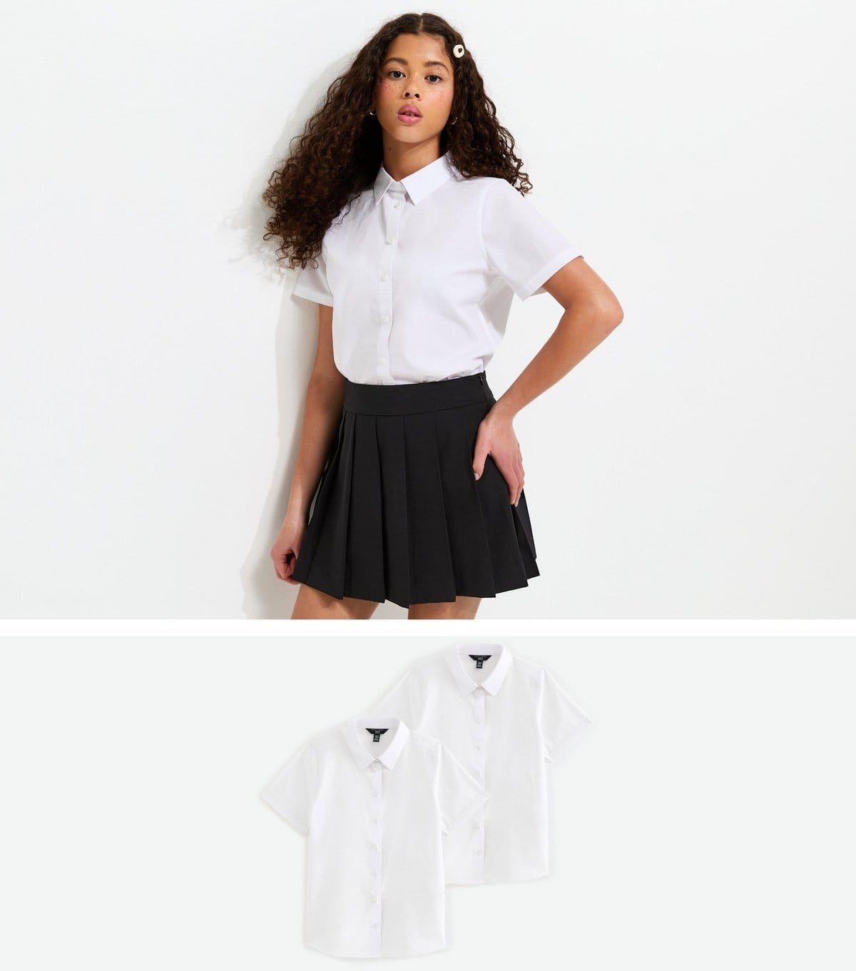 New Look Girls' White Pack Of 2 Slim Fit Short Sleeve Shirts