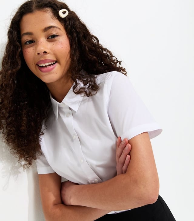 New Look Girls' White Pack Of 2 Slim Fit Short Sleeve Shirts School New Look - 2