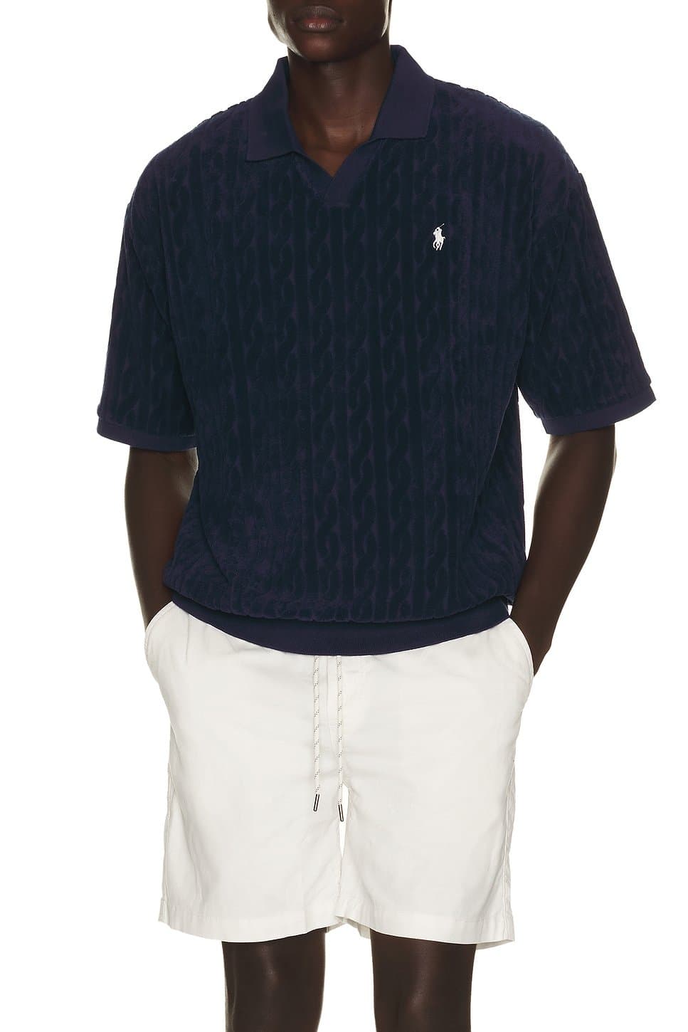 revolve Short Sleeve Cable Terry Johnny Collar Polo