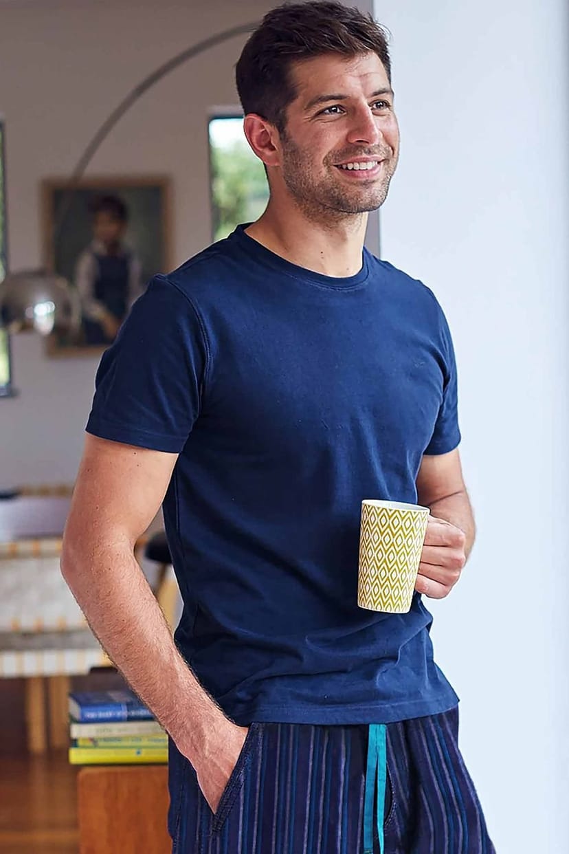 Moshulu Moshulu Men's 'Unwind' Cotton Pyjama T-Shirt in Teal - 1