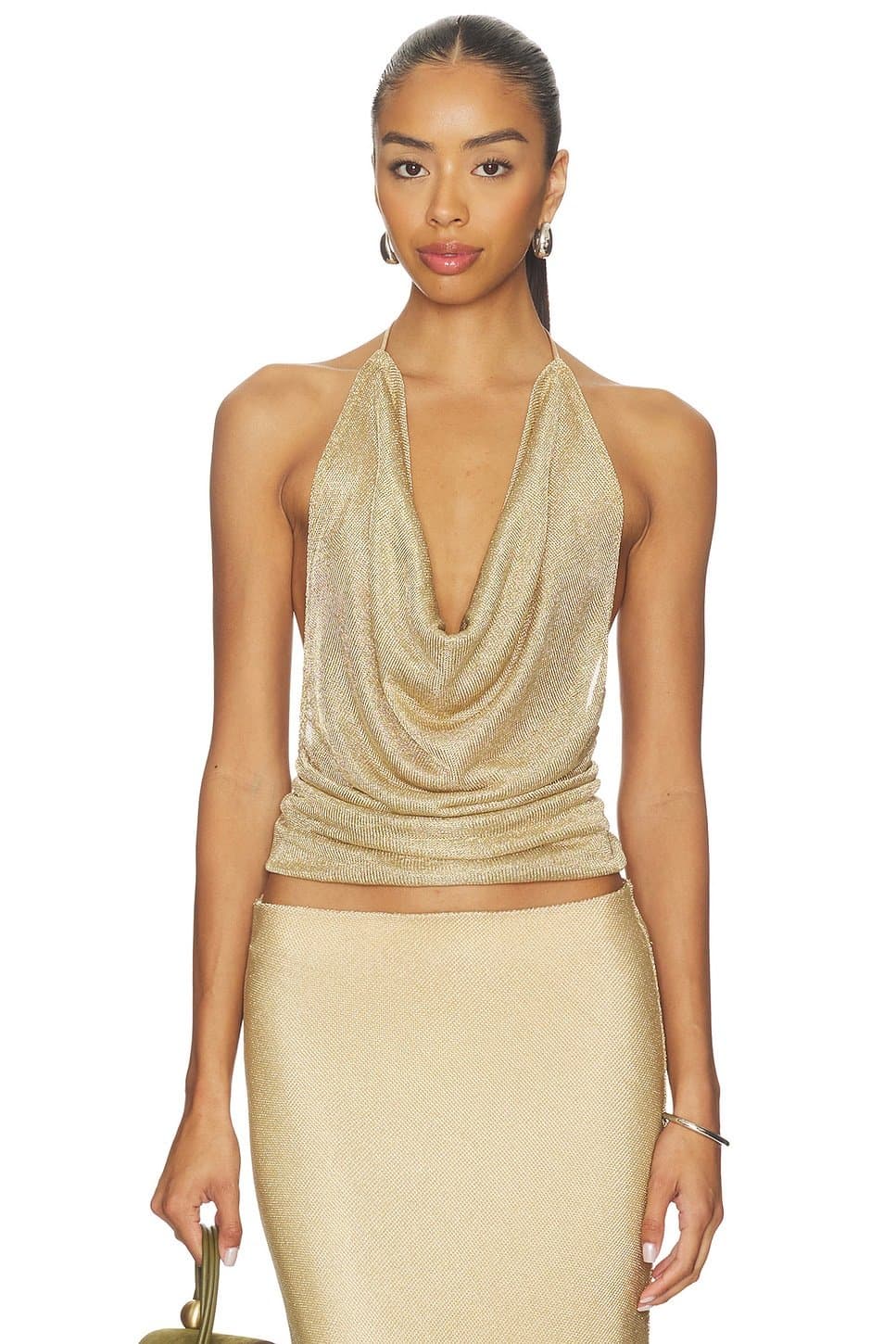 revolve Revolve Gold Satin V-Neck Crop Top