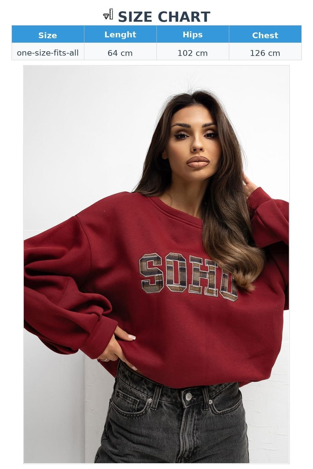 Love Lace Love Lace Women's Embroidered Puff Sleeve Sweatshirt With Back Slit in Red - 4