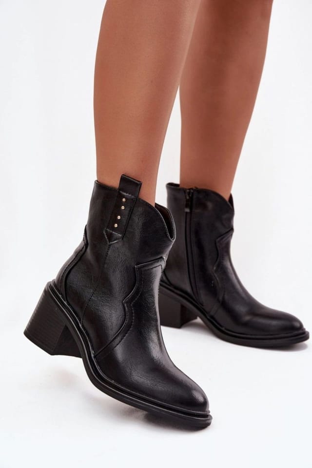 Love Lace Love Lace Women's Ankle Heel Boots with Zipper Rounded Toe Warm Lining Comfort Fit in Black - 3