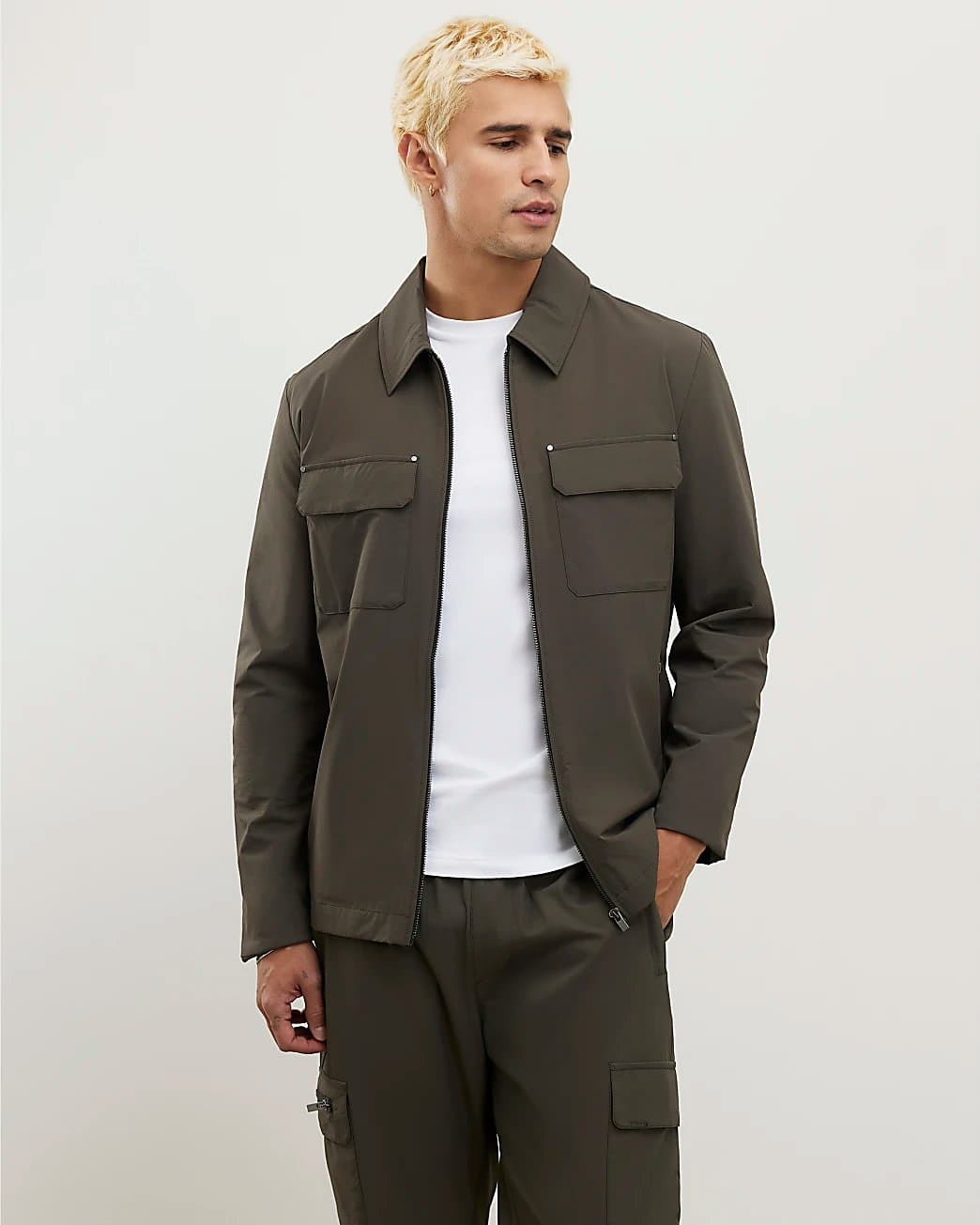 River Island Mens River Island Green Muscle Fit Shacket