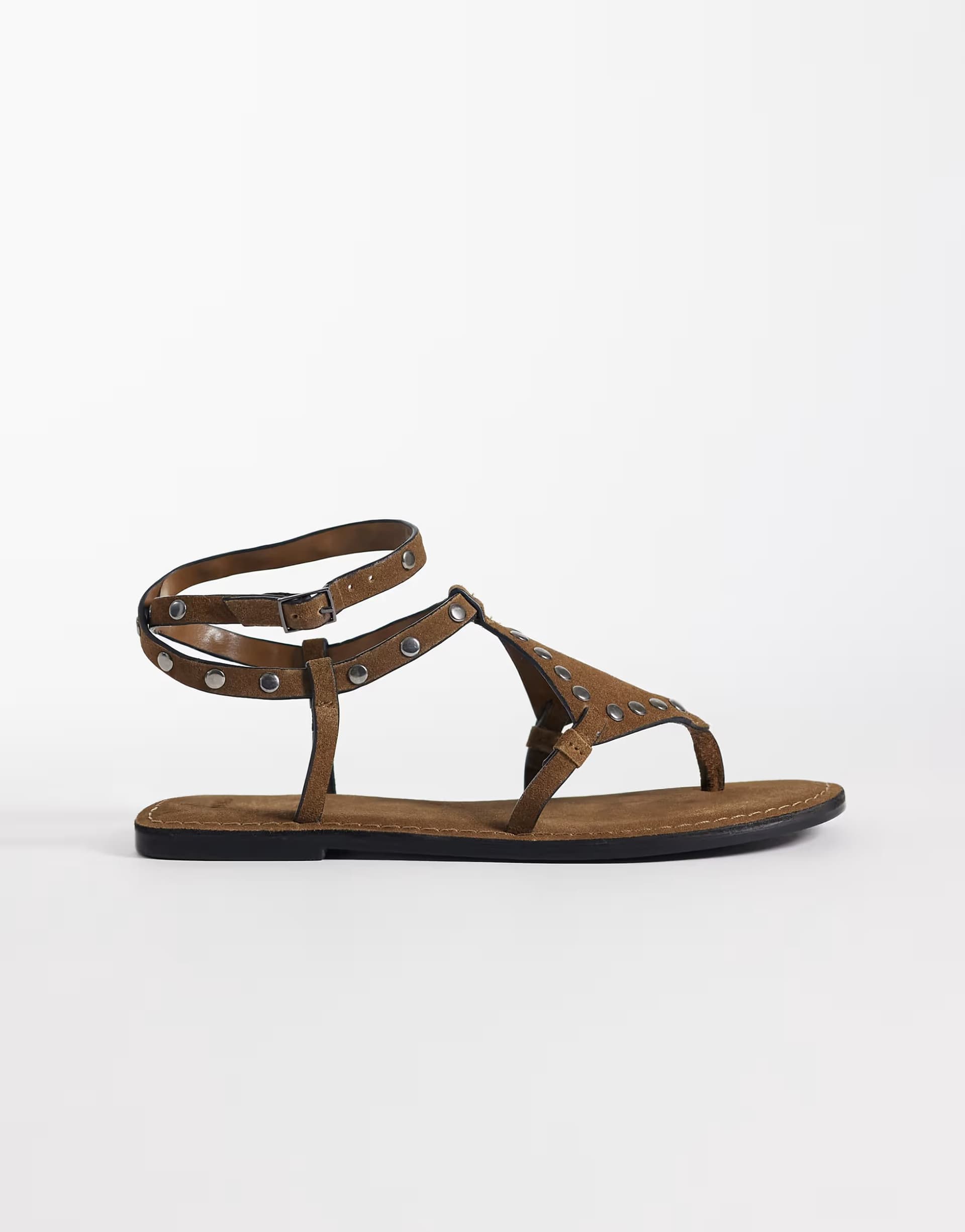 ASOS Mango Teen 100% suede leather studded flat sandal in brown