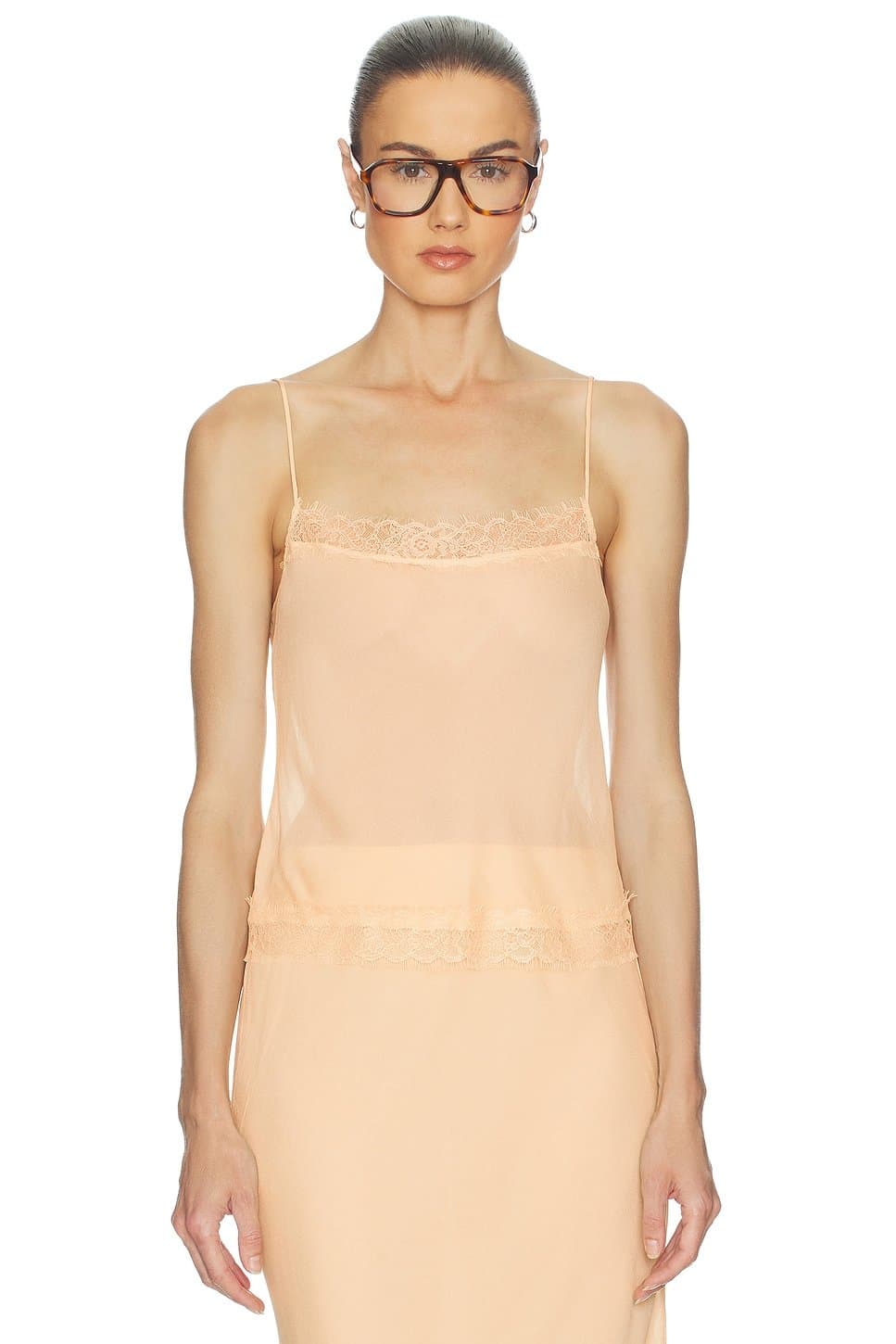 revolve Revolve Elegant Viscose Satin Cami With Lace in Fawn