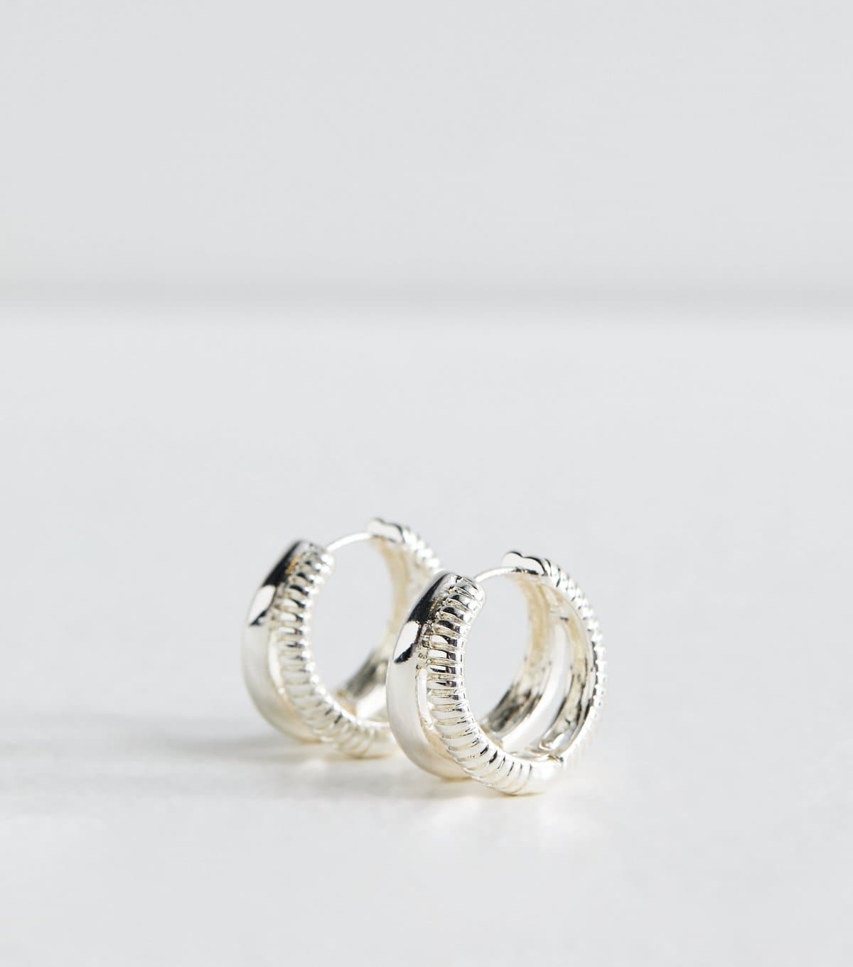 New Look Silver Tone Sleek Ridged Double Hoop Earrings New Look