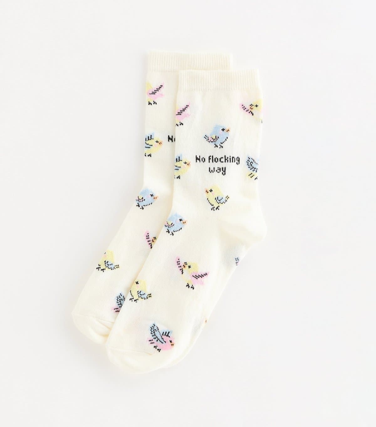 New Look Cream Cotton Rich No Flocking Way Bird Pattern Socks New Look