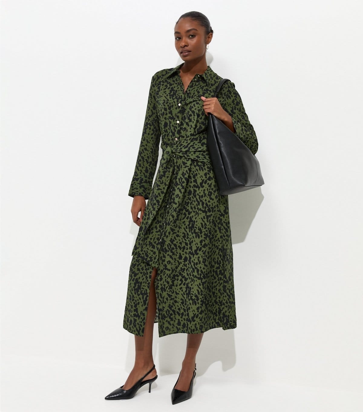 Women's Green Abstract Print Long Sleeve Shirt Dress New Look