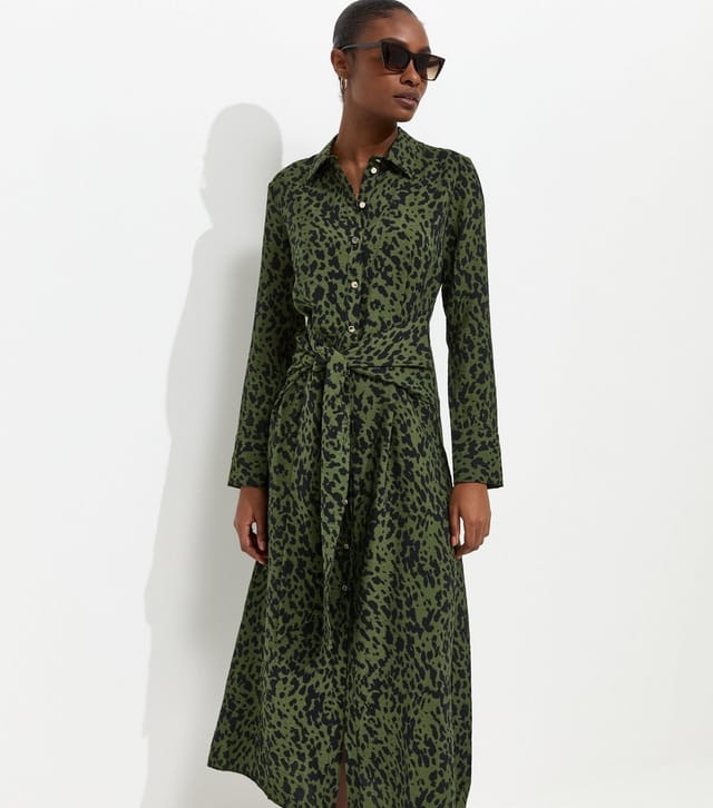 New Look Women's Green Abstract Print Long Sleeve Shirt Dress New Look - 3