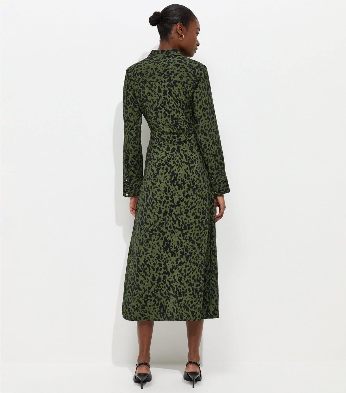 New Look Women's Green Abstract Print Long Sleeve Shirt Dress New Look - 4