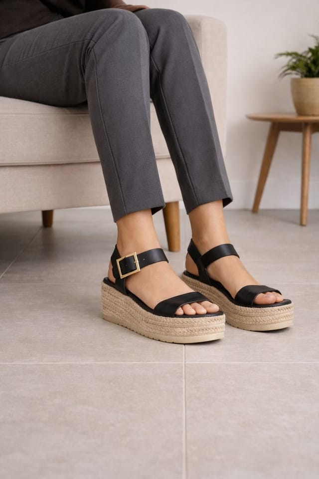 Truffle Collection Truffle Collection Women's Wedge Sandals Buckle Polyurethane Heeled Summer Shoes in Black - 2