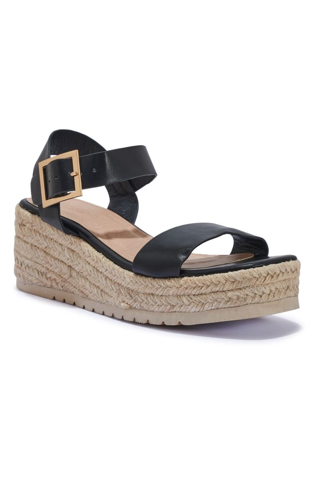 Truffle Collection Truffle Collection Women's Wedge Sandals Buckle Polyurethane Heeled Summer Shoes in Black - 3