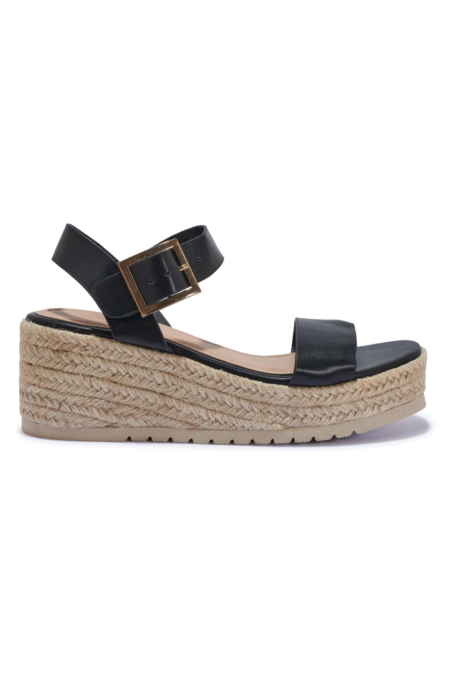 Truffle Collection Truffle Collection Women's Wedge Sandals Buckle Polyurethane Heeled Summer Shoes in Black - 4