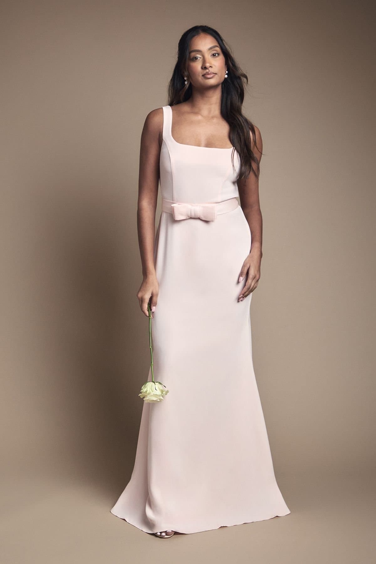 Coast Coast Women's Square Neck Bow Detail Crepe Maxi Bridesmaid Dress in Blush