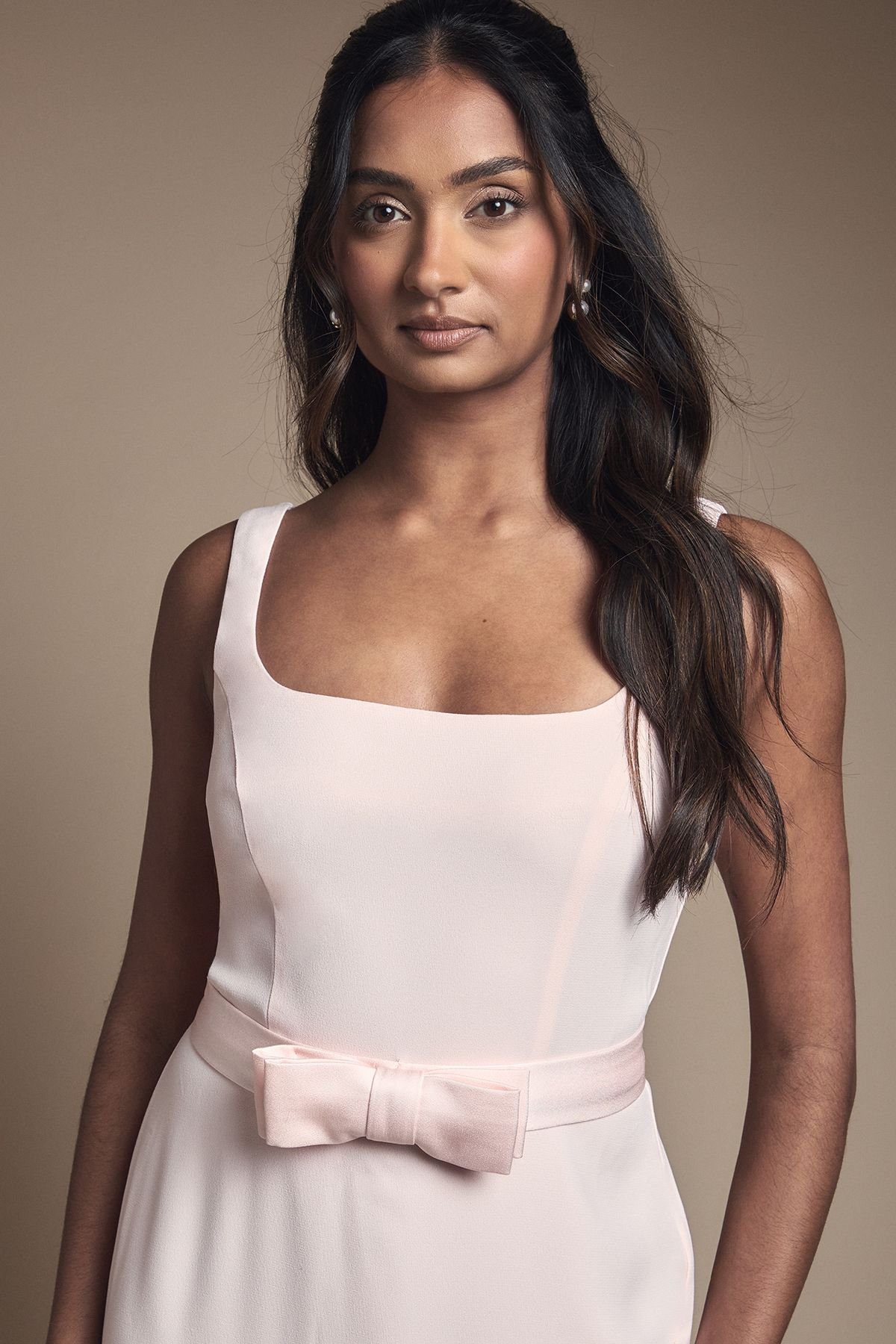 Coast Coast Women's Square Neck Bow Detail Crepe Maxi Bridesmaid Dress in Blush - 4