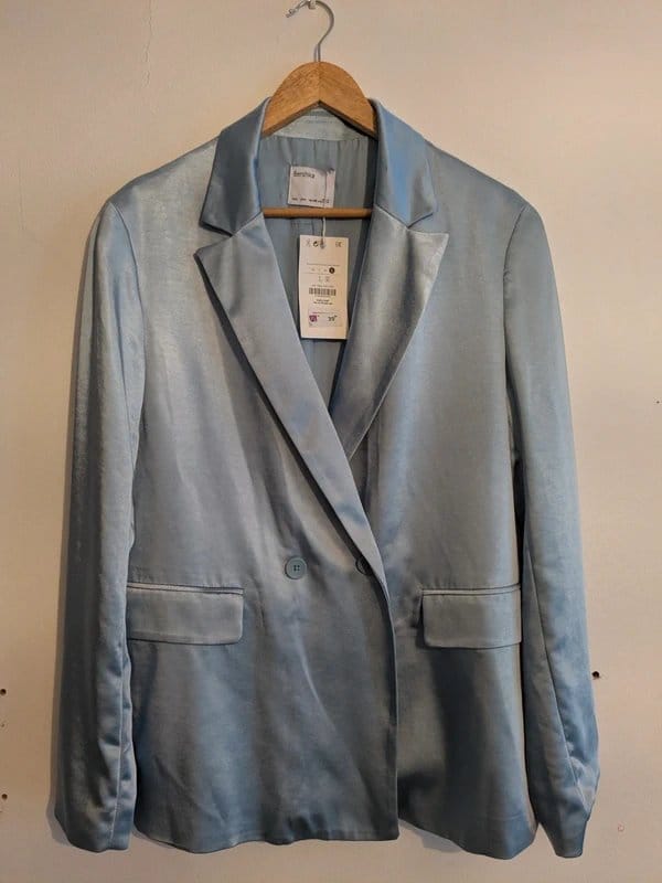 Bershka Light Blue Satin Blazer for Women