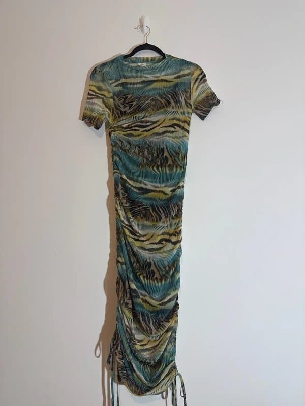 River Island River Island Gathered Ruched side Mesh Midi Dress with Animal Print - size 10