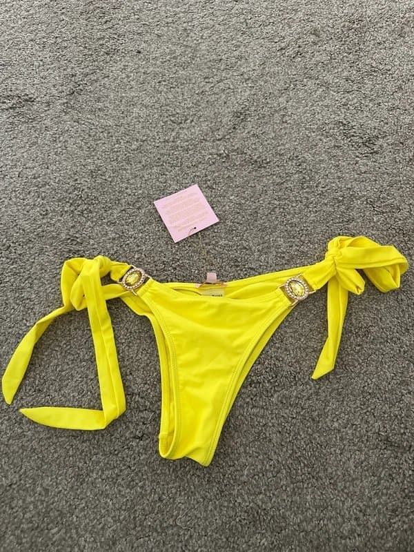 Moda Minx Moda minx x lyds butler amour crystal Brazilian ruched bikini bottoms in neon yellow