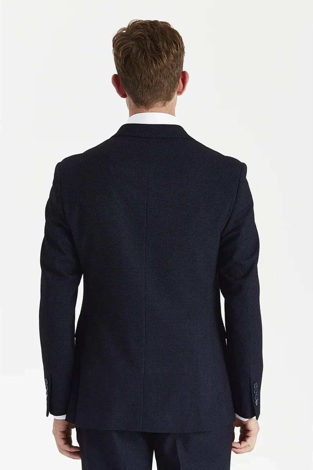 Paul Andrew Paul Andrew Men's 2 Piece Suit Prince Of Wales Checked Double Breasted in Navy - 4
