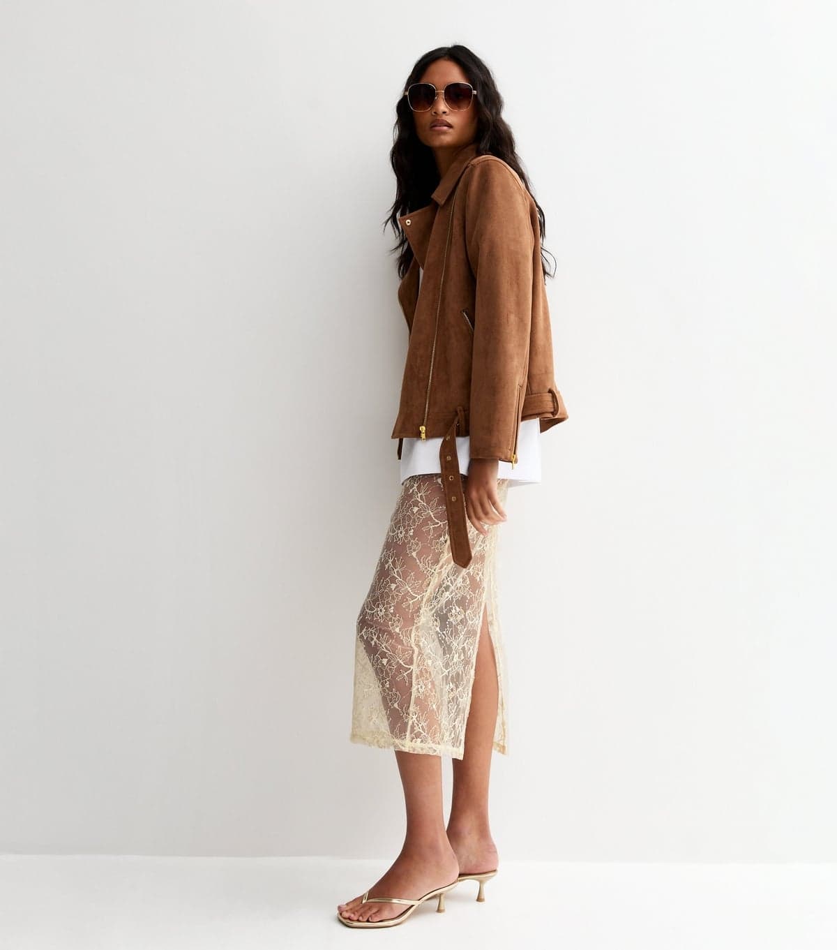 New Look New Look Cream Sheer Sequinned Pencil Skirt