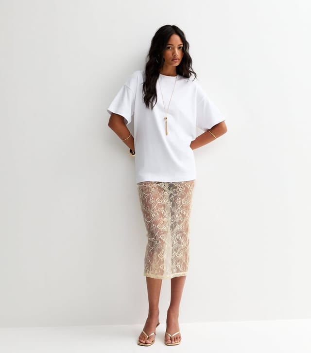 New Look Women's Cream Sheer Sequinned Pencil Skirt New Look - 3