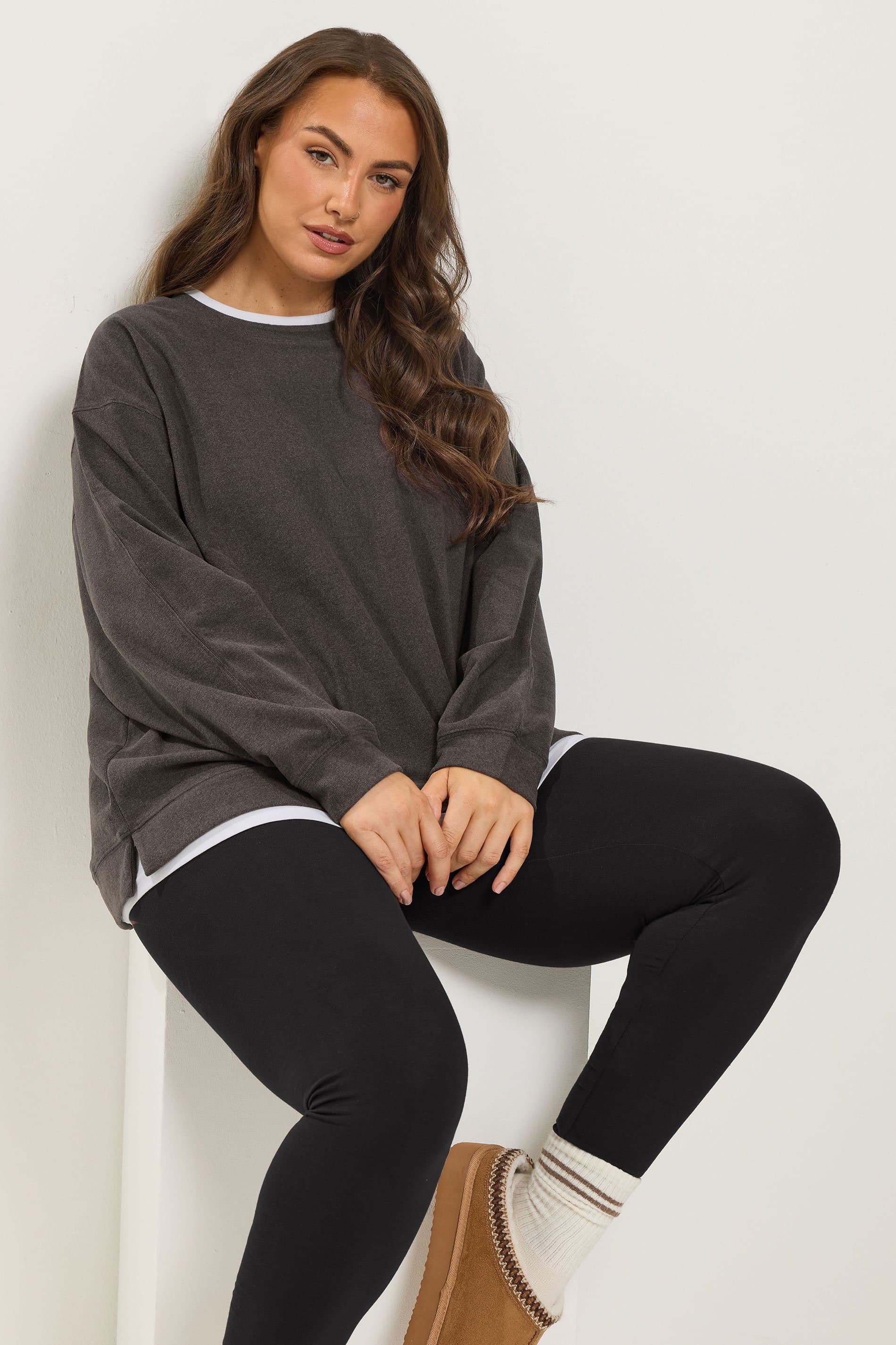 Yours Plus Size Chocolate Brown Soft Touch 2In1 Sweatshirt