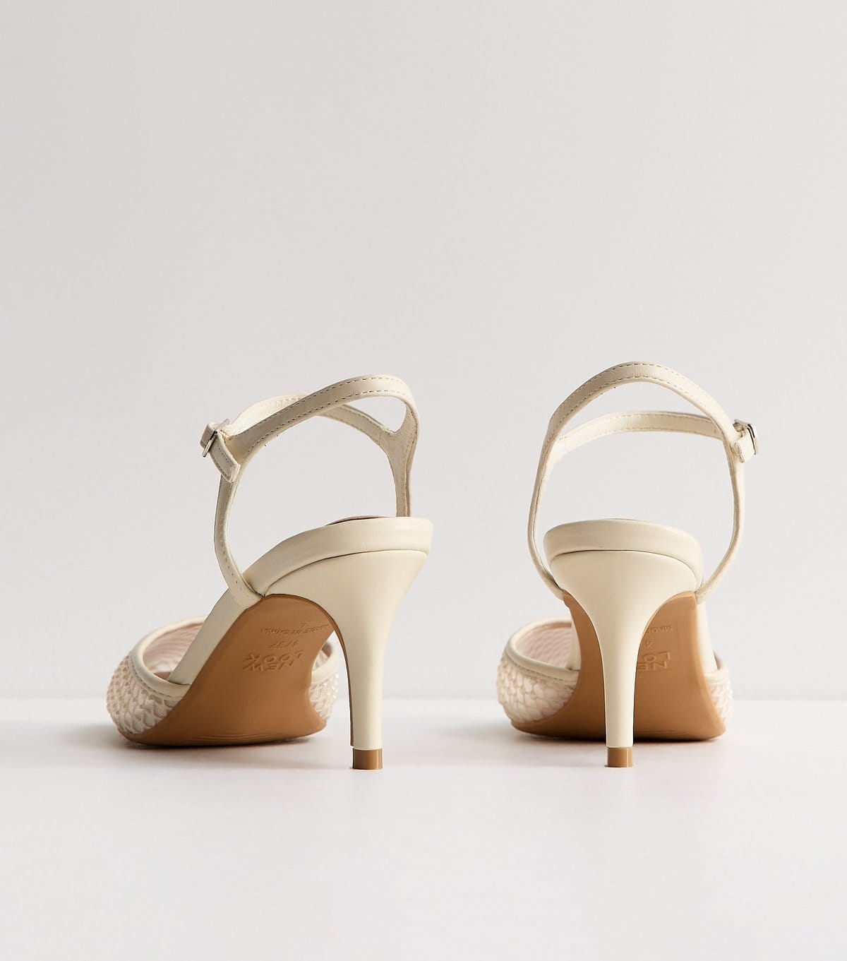 New Look Women's Off White Faux Pearl Open Back Court Shoes Vegan New Look - 4