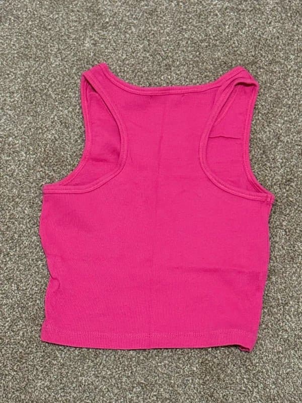 House Brand Pink Ribbed Crop Top Mushroom Print Sleeveless Cute Festival Y2K Style S