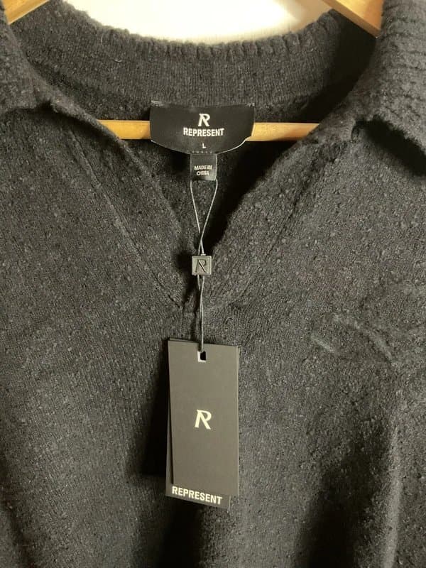 REPRESENT Represent Knitted Polo Sweater Jet Black Size Large RRP £175 Bnwt Genuine 100%