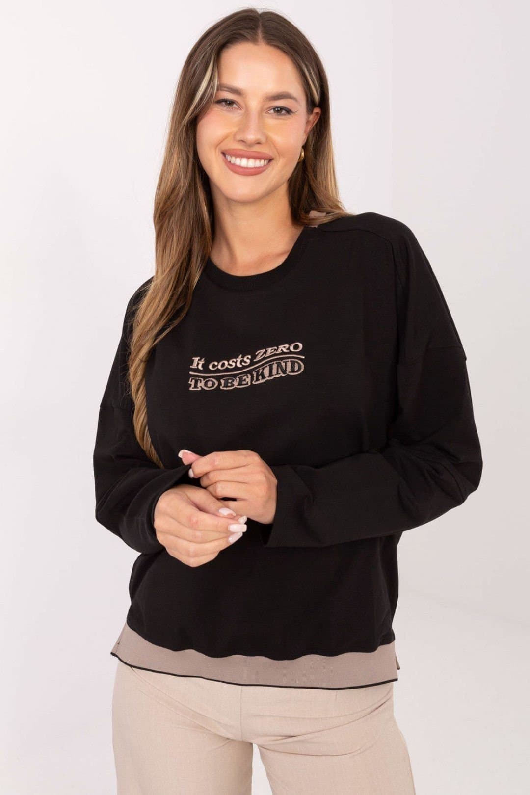Love Lace Love Lace Women's Embroidered Casual Cotton Elastane Sweatshirt in Black