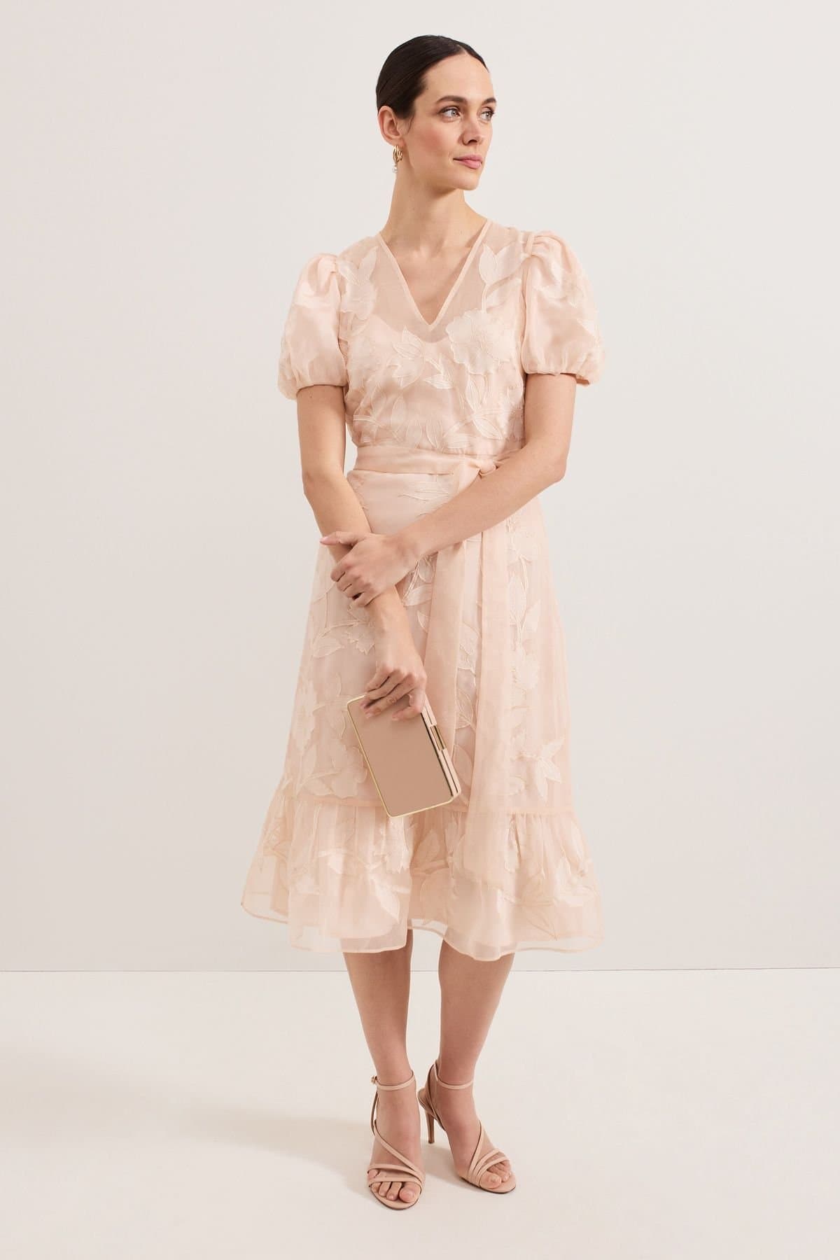 Phase Eight Phase Eight Women's Chrissie Tie-Waist Wrap Midi Dress in Pale Pink