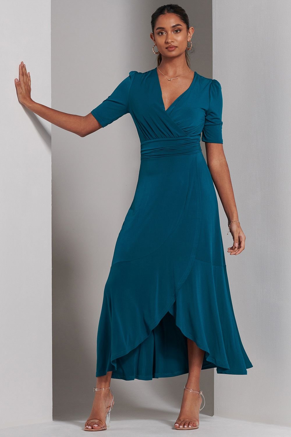 Jolie Moi Jolie Moi Women's Olana Jersey Frill Hem Maxi Dress in Teal - 2