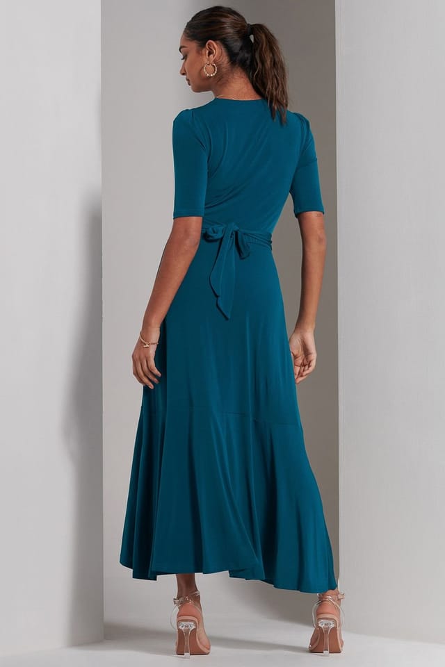 Jolie Moi Jolie Moi Women's Olana Jersey Frill Hem Maxi Dress in Teal - 2